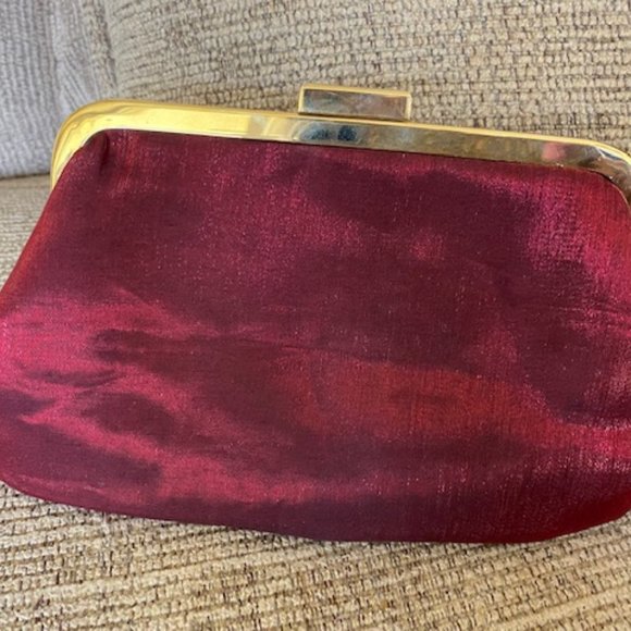 New * RED WINE Satin EVENING BAG Purse RHINESTONE Flower * Shoulder Chain Option - Picture 3 of 6